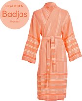 ANATURES Luxe BORA Badjas Dames - Maat S/M - Fairtrade Hamam Kimono – Unisex Ochtendjas 100% Katoen – Sauna - KORAAL