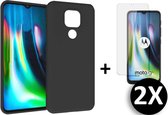 Motorola Moto G9 Play & E7 Plus Hoesje Zwart - Siliconen Back Cover & 2X Glazen Screenprotector