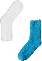 2 paar Huissokken | Sokken Dames 37 42 | Huissokken Fluffy Blauw en Wit | Slofsokken