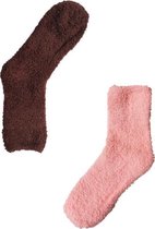 2 paar Huissokken | Sokken Dames 37 42 | Huissokken Fluffy Roze en Bruin | Slofsokken