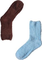 2 paar Huissokken | Sokken Dames 37 42 | Huissokken Fluffy Lichtblauw en Bruin | Slofsokken