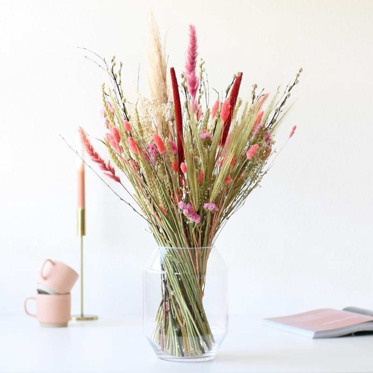 Droogbloemen boeket Roze 60 cm duurzaam boeket