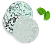 4 Luxe Glazen Onderzetters - Design Groen Hexagon Marmer - Rond