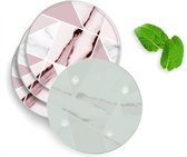 4 Luxe Glazen Onderzetters - Design Roze Marmer - Rond