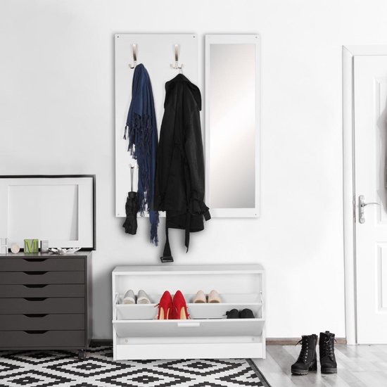 Pippa Design wandkapstok met spiegel en schoenenkast - wit | bol.com