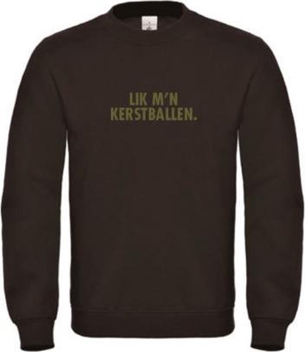 Foute kersttrui zwart XL - Lik m'n kerstballen - Olijfgroen - soBAD. | Kersttrui soBAD. | kerstsweaters volwassenen | kerst hoodie volwassenen | Kerst outfit | Foute kerst truien