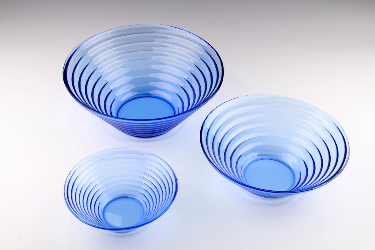 Krosno - CADEAU tip - Schalen - Fruitschaal - Diverse maten - Ø14.3cm - Ø19.5 cm - Ø23.5cm - Multifunctioneel - Blauw - Glas - 2 Sets á 3 schalen