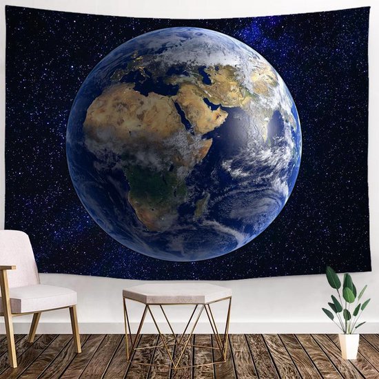 Ulticool - Earth Universe Nature Planets Stars - Tapisserie - 200x150 cm - Groot tapisserie - Affiche - Blauw