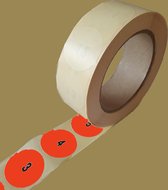Genummerde etiketten op rol, 25 mm rond, rood radiant papier / 0001 t/m 1000