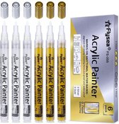 Peinture acrylique stylos, 6-pack marqueurs de peinture acrylique, 0 7 mm marqueurs Acryl trois d' argent et trois stylo de peinture d'or à la roche peinture, pierre, céramique, verre, bois, cuir, plastique, tissu