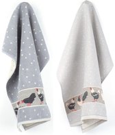 Bunzlau Castle Chickens Keukenset (Keukendoek + Theedoek) - 100% Katoen Jaquard - Grey