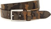 Thimbly Belts Unisex riem army look - heren en dames riem - 3.5 cm breed - Army Look Groen - Echt Leer - Taille: 95cm - Totale lengte riem: 110cm