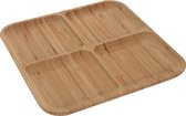 1x Serveerplanken/borden 4-vaks van bamboe hout 30 cm - Keuken/kookbenodigdheden - Tapas/hapjes presenteren/serveren - Vakkenbord/plank - Serveerborden/serveerplanken