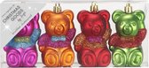 4x Kunststof kersthangers figuurtjes beertjes gekleurd 8 cm - Onbreekbare gekleurde beren kersthangers kerstboom decoratie
