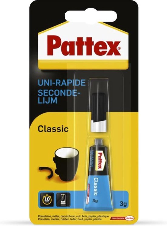 Verlating Derde Reisbureau PATTEX Seconde-Lijm Classic - In 10 Sec Gelijmd - Porselein Metaal Rubber  Leder Hout... | bol.com