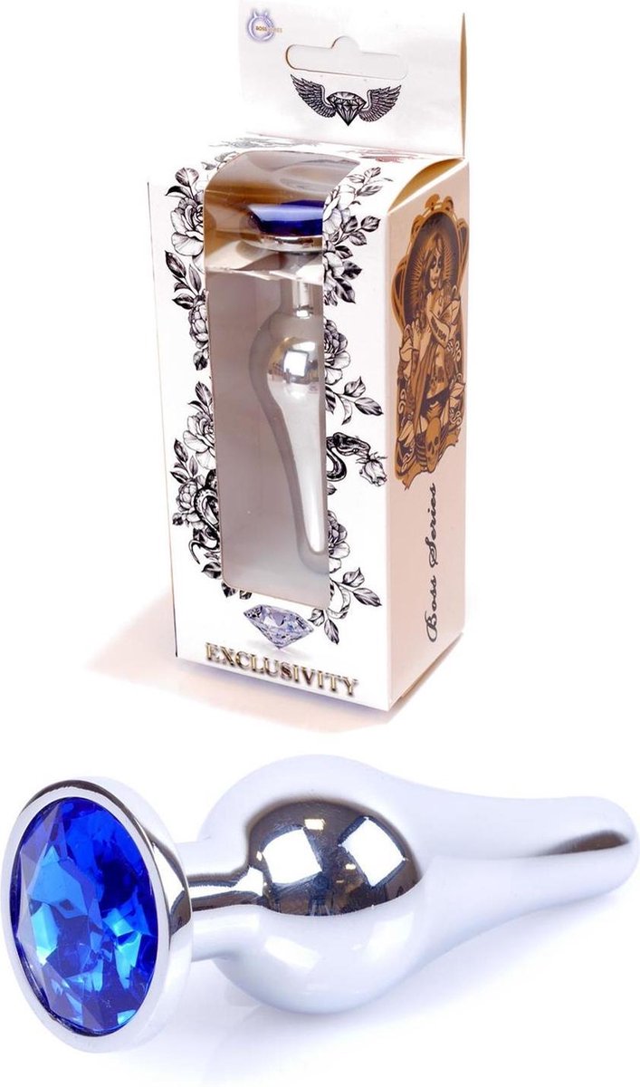 Goedkoopste Bossoftoys -Silver Big Butt Plug - Anal Plug With Dark Blue Stone - Length 9 Cm - Dia 2,9 Cm - 64-00077 - gave cadaubox