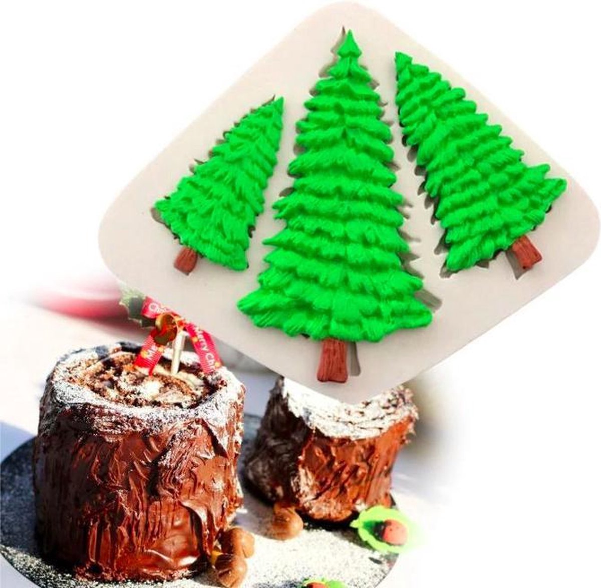 ProductGoods - Fondant Kerstbomen Mal - Siliconen Kerst Versiering Vorm - Kerstboom Fondant / Marsepein / Chocolade / Zeep - Voor Kerstmis Decoratie Van Taart, Cupcakes en Cake / Siliconen Bakvorm