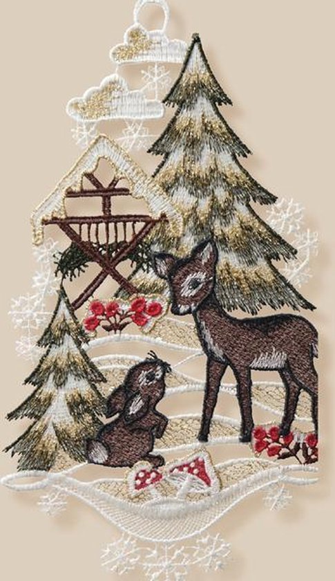 Van toepassing spoelen inval Artisanale - Kerstdecoratie - Raam - Raamhanger in kant - Ree en haas in  winterlandschap | bol.com