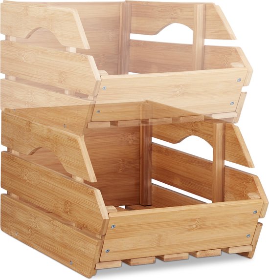 boîte relaxdays empilable - bois de bambou - boîte de rangement ouverte -  boîte