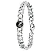Stalen armband schakel met zwarte zirkonia