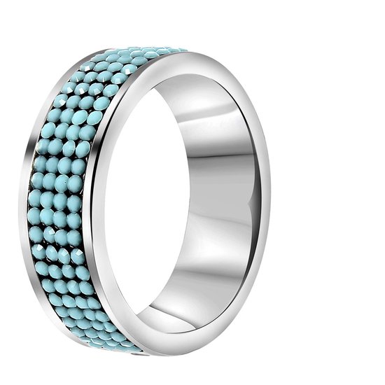 Lucardi - Dames Ring turquoise kristal - Ring - Cadeau - Staal - Zilverkleurig