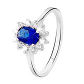 Lucardi Dames Zilveren ring met blauwe zirkonia - Ring - 925 Zilver - Zilverkleurig - 17.50 / 55 mm