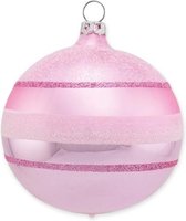 Roze Kerstballen met glitter strepen 8 cm - set van 3 - Handgemaakt in Duitsland
