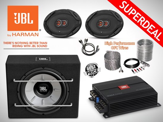 Subwoofer JBL 1000W + amplificateur JBL 4 canaux + JBL Enceintes ovales JBL  + jeu de