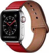 Geschikt voor Apple Watch bandje 42 / 44 / 45 mm - Series 1 2 3 4 5 6 7 SE - Smartwatch iWatch horloge band - 42mm 44mm 45mm - Fungus - PU Leer - Rood - Druksluiting