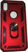 Apple iPhone X/XS Rood Shockproof Militairy Hybrid Armour Case Hoesje Met Kickstand Ring - Apple iPhone X/XS - Extreem Stevige Anti-Shock Hard Rugged Cover Bumper Hoes Met Magnetis