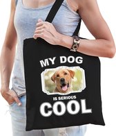 Dieren Labradors tasje katoen volw + kind zwart - my dog is serious cool kado boodschappentas/ gymtas / sporttas - honden / hond