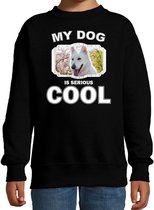 Witte herder honden trui / sweater my dog is serious cool zwart - kinderen - Witte herders liefhebber cadeau sweaters 7-8 jaar (122/128)