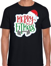 Merry fitmas Kerstshirt / Kerst t-shirt zwart voor heren - Kerstkleding / Christmas outfit S