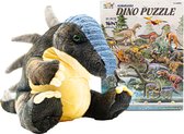 Dinosaurus Knuffel , Pluche Stegosaurus, 28 cm lang incl. Dino puzzle 3D , speelgoed set