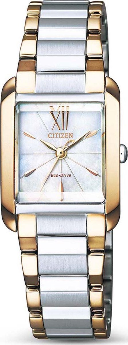 Citizen Dames analoog kwartshorloge met stenen bezette lunette met roestvrij stalen armband, goud, Eén maat, Armband