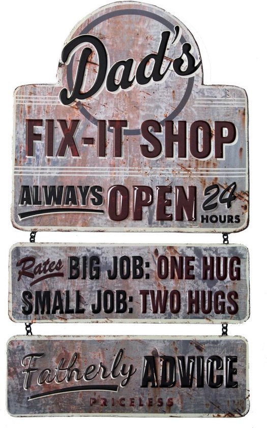 Signs-USA - Dads Fix-it-Shop - retro metalen wandbord - vader - 53 x 30 cm