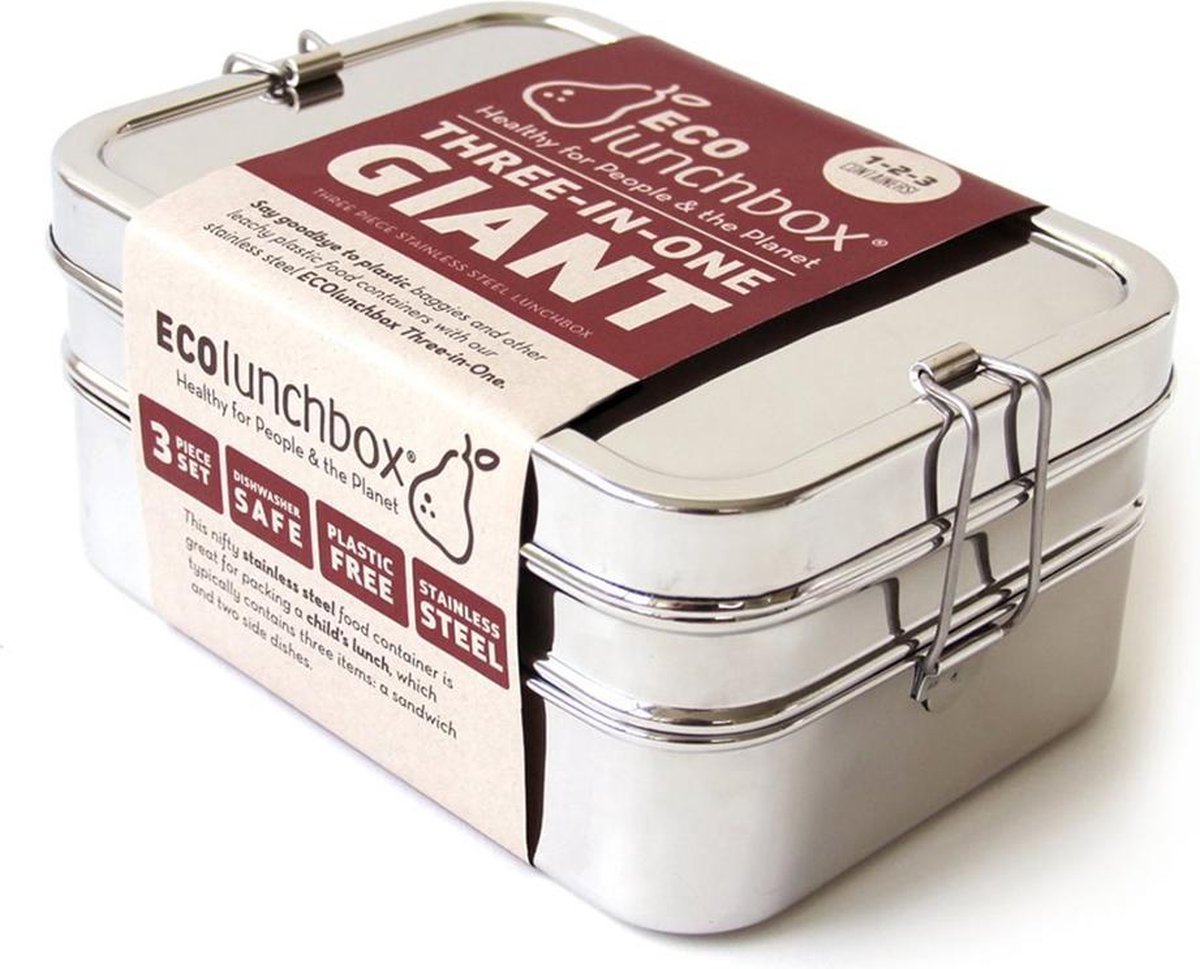 Eco Lunchbox 3-in-1 Giant - lunch - etensbox - brood - school - cadeau - broodtrommel - voedselveilig - RVS - hygiënisch