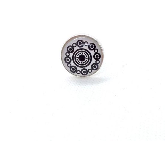 2 Bouton 2 Love it Zeeuwse Zwart - Ring - Taille ajustable - Diamètre 20 mm - Zwart - Wit - Couleur argent