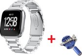Luxe Metalen Armband Geschikt Voor Fitbit Sense/ Fitbit Versa 3 Horloge Bandje - Schakel Polsband Strap RVS - Met Horlogeband Inkortset - Stainless Steel Watch Band - One-Size - Zilver Kleurig