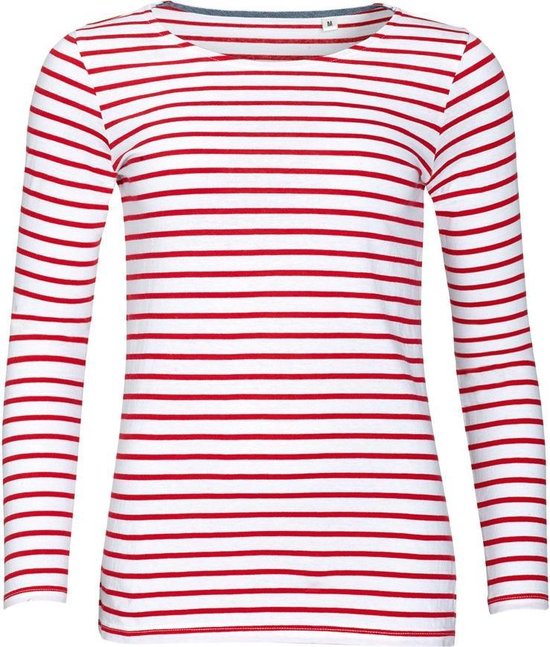 SBOS Mesdames / dames Marine manches longues à rayures T-shirt (Wit/ rouge)