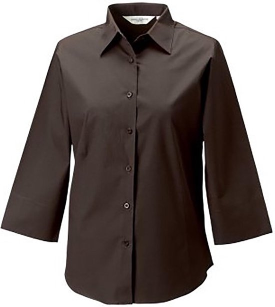 Russell Collection Chemise sensible à manches 3/4 pour dames / dames Easy Care (Chocolat)