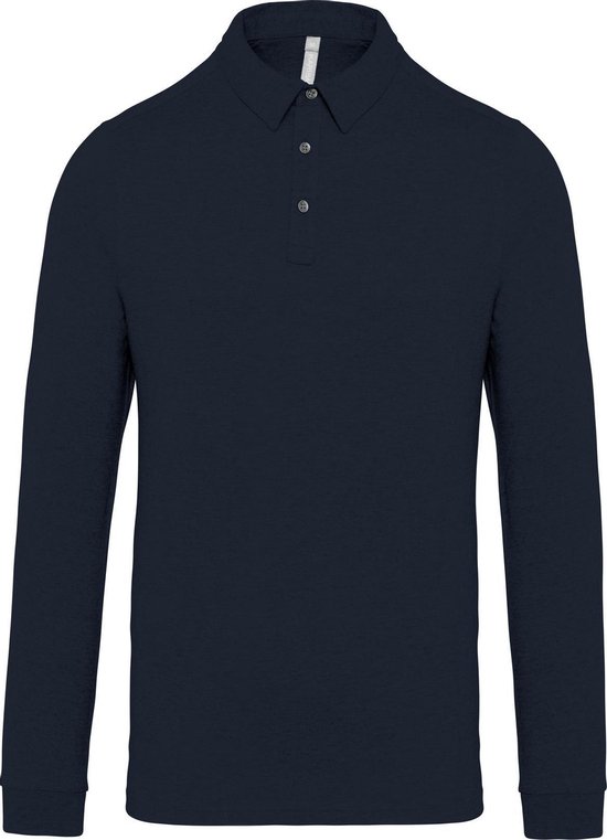 Foto: Kariban heren jersey gebreid poloshirt met lange mouwen marine 