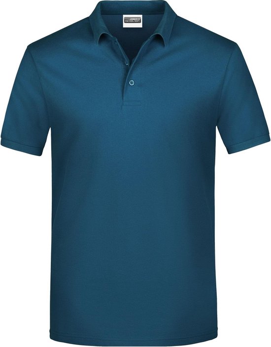 Blauwe James & Nicholson polo met korte mouwen en knoopsluiting.