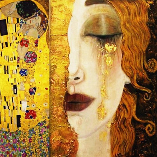 Canvas Schilderij * Gustav Klimt Gouden Tranen En De Kus * - Kunst aan je Muur - Kleur - 50 x 75 cm