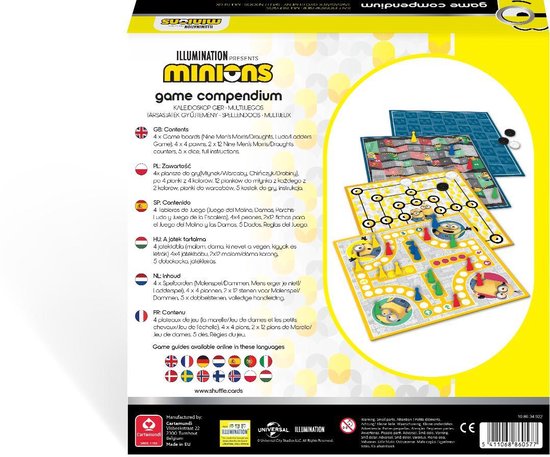Thumbnail van een extra afbeelding van het spel Minions 4-in-1 spellendoos : bordspellen : ladderspel - molenspel - dammen - ludo (mens-erger-je-niet)