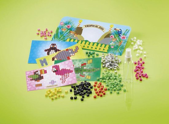 Totum tropical zoo -  3D dierentuindieren pixelen - knutselset met meer dan 300 pixel beads