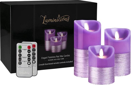 Luminicious® luxe LED kaarsen paars 300 uur 3-stuks vlamloze en | bol.com