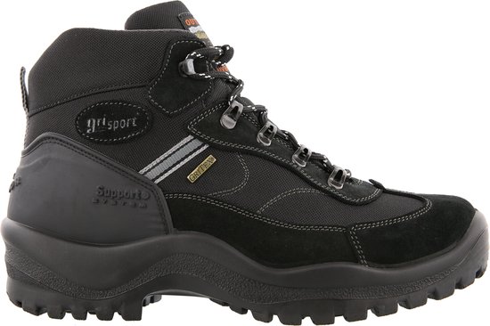 Zwarte Grisport Torino Mid wandelschoen, met grijs accent en veters.
