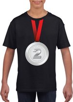 Zilveren medaille kampioen shirt zwart jongens en meisjes XL (158-164)