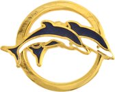 Behave® Pin broche dolfijnen goud kleur blauw wit emaille 2,5 cm